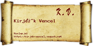 Kirják Vencel névjegykártya
